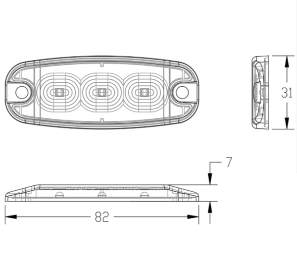 Ultra FlatLine Amber 3 LED Grill/Directional Warning Light