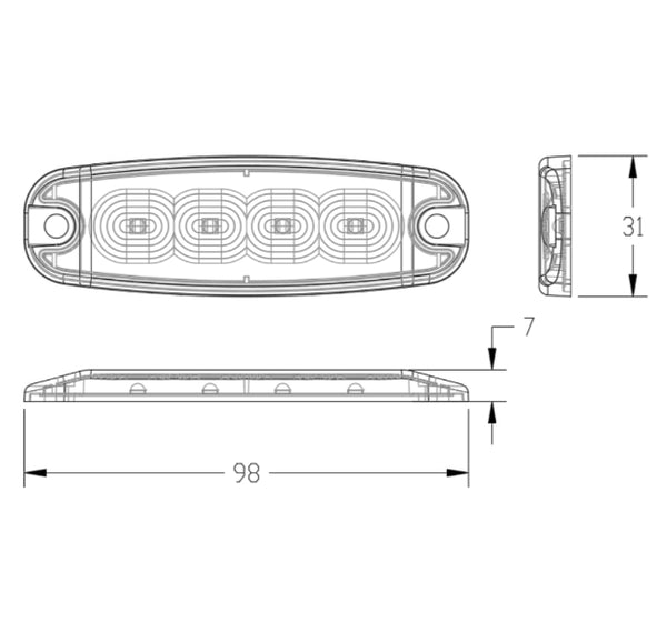 Ultra FlatLine Amber 4 LED Grill/Directional Warning Light